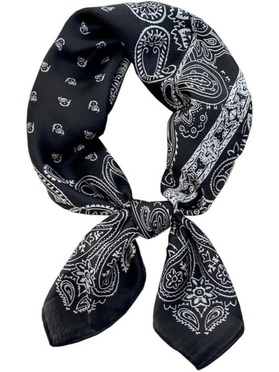 Accessories - Women's White Black Paisely Houndstooth Scarf  Digital Printed Headscarf Silk